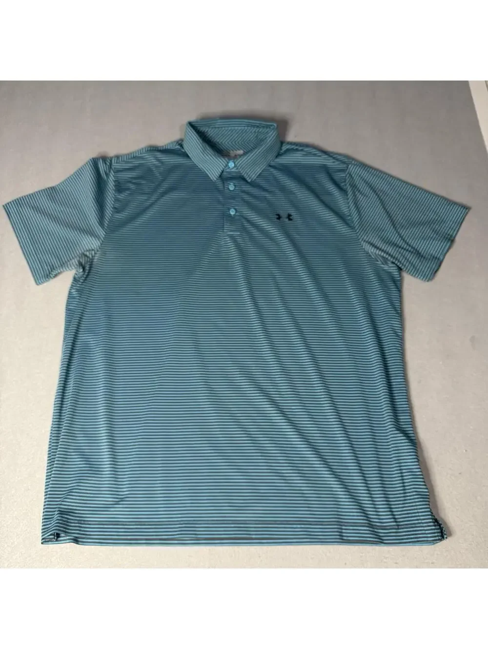 Under Armour Polo Shirt Mens 2XL XXL Green Striped Short‎ Sleeve Heat Gear Loose
